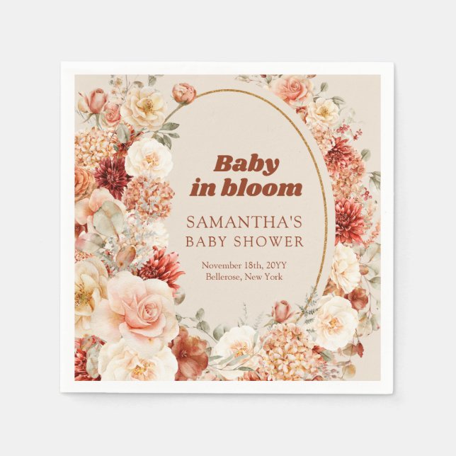 Trendy copper blush and burgundy Baby Shower Napkins (Front)