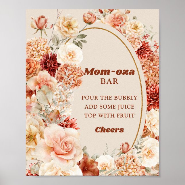 Trendy copper blush and burgundy boho Mom-osa bar Poster (Front)