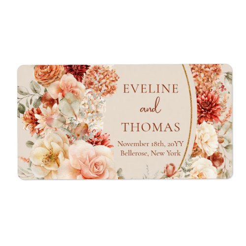 Trendy copper blush and burgundy flowers sage  label