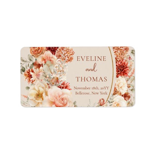 Trendy copper blush and burgundy flowers sage  label