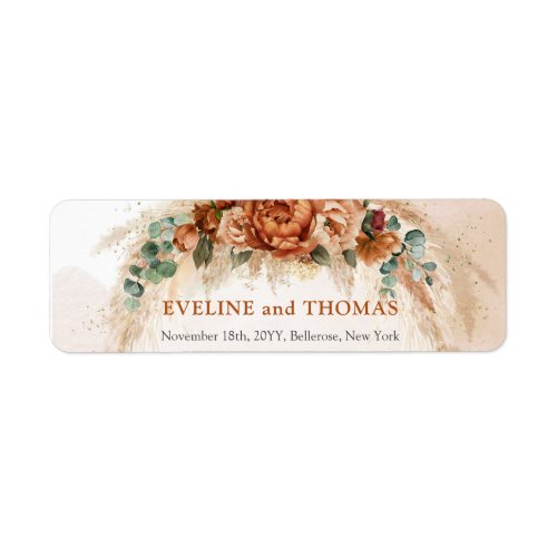 Trendy copper blush and burgundy flowers sage  label