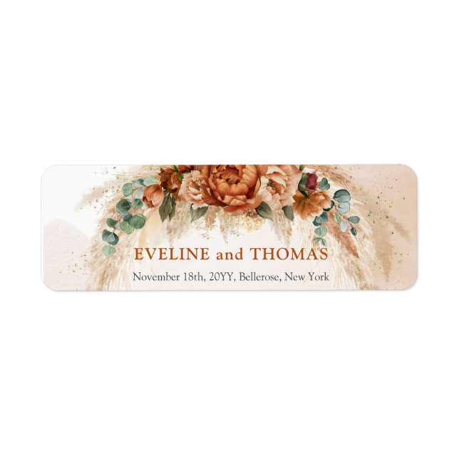 Trendy copper blush and burgundy flowers sage  label (Front)