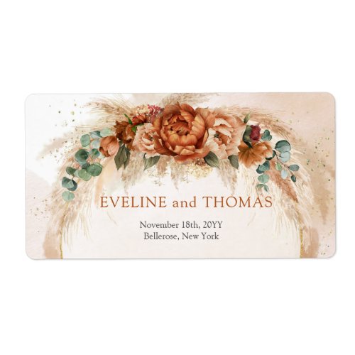 Trendy copper blush and burgundy flowers sage  label