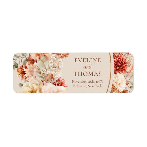 Trendy copper blush and burgundy flowers sage  label