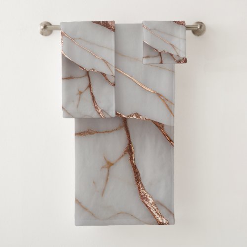 Trendy Copper Glitter Marble Bath Towel Set