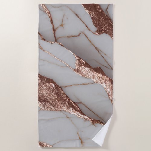 Trendy Copper Glitter Marble Beach Towel