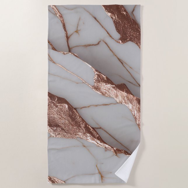 Trendy Copper Glitter Marble Beach Towel (Front)