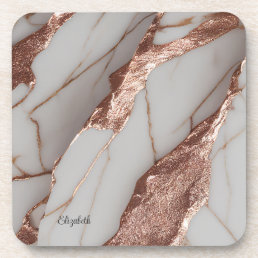 Trendy Copper Glitter Marble Beverage Coaster