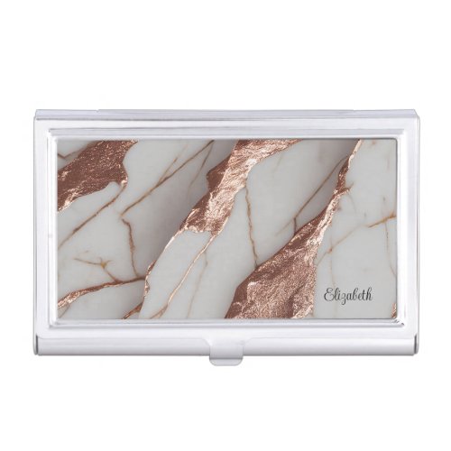 Trendy Copper Glitter Marble Business Card Case