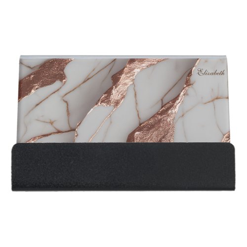 Trendy Copper Glitter Marble Desk Business Card Holder