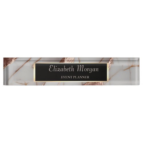 Trendy Copper Glitter Marble Desk Name Plate