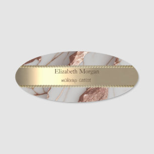 Trendy Copper Glitter Marble Gold  Name Tag