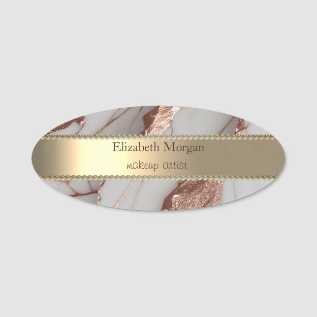Trendy Copper Glitter Marble Gold  Name Tag (Front)