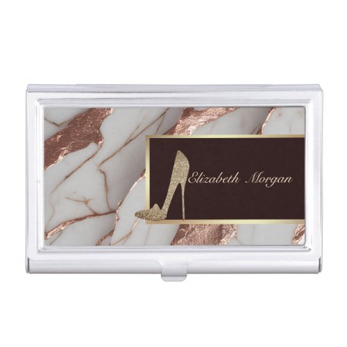 Trendy Copper Glitter Marble High Heels  Business Card Case