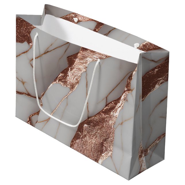 Trendy Copper Glitter Marble Large Gift Bag (Front Angled)