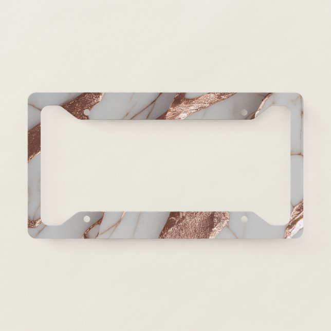 Trendy Copper Glitter Marble License Plate Frame (Front)