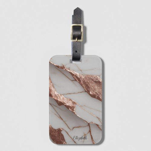Trendy Copper Glitter Marble Luggage Tag