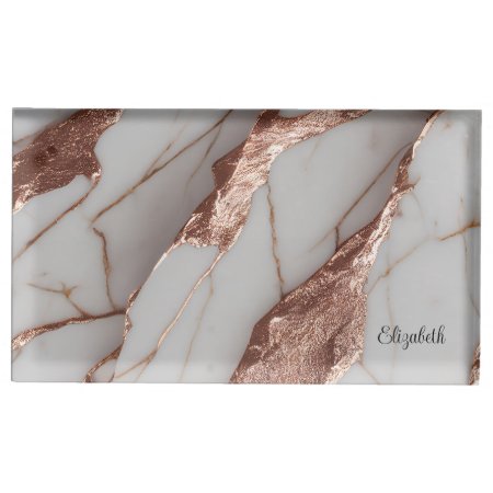 Trendy Copper Glitter Marble Place Card Holder