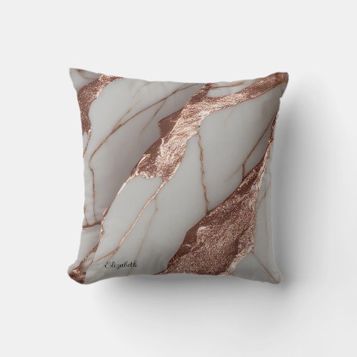 Trendy Copper Glitter Marble Throw Pillow