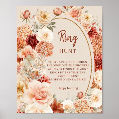 Trendy copper hydrangea and roses autumn Ring Hunt Poster