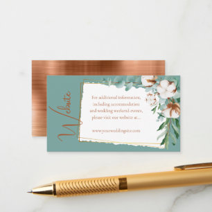 Trendy Copper Metallic Foil Teal Wedding Website Enclosure Card