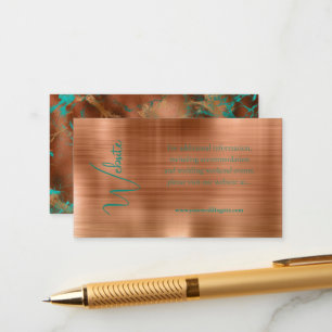 Trendy Copper & Teal Metal Foil Wedding Website Enclosure Card