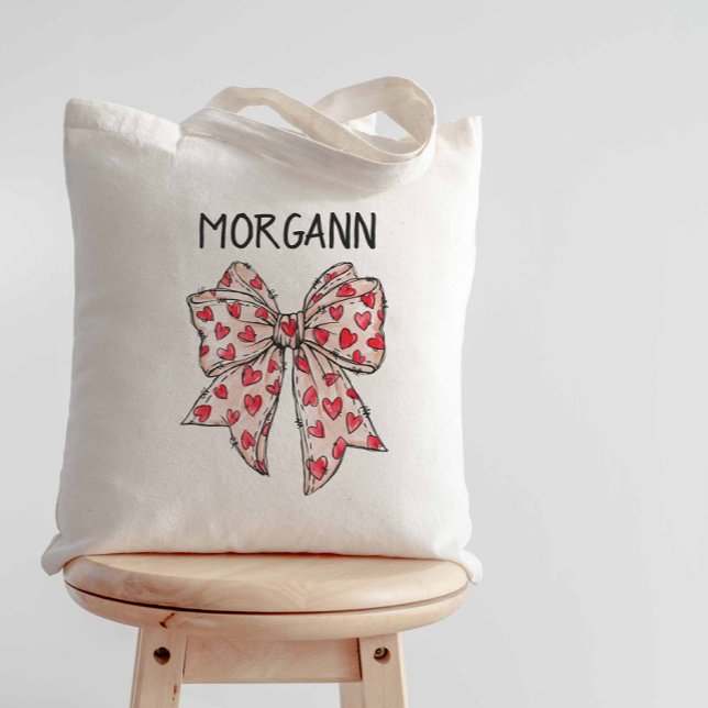 Trendy Coquette Bow Red Hearts Tote Bag (Red Coquette Tote Bag)