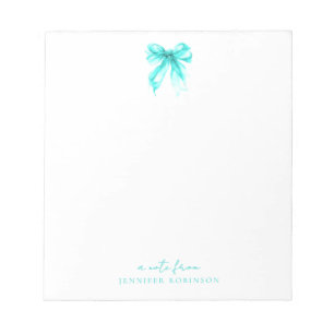 Trendy Coquette Bow Turquoise w/ Name Notepad