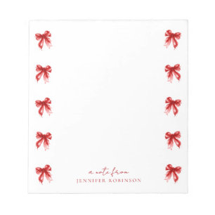 Trendy Coquette Bows Red w/ Name Notepad