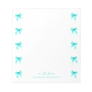 Trendy Coquette Bows Turquoise w/ Name Notepad
