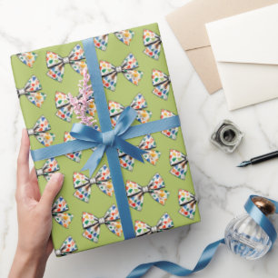 Trendy Coquette Colorful Green Bow Pattern Wrapping Paper