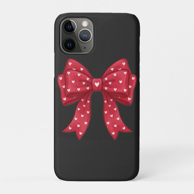 Trendy Coquette Red Ribbon Bow with White Hearts Case-Mate iPhone Case (Back)