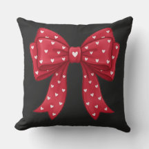 Trendy Coquette Red Ribbon Bow with White Hearts