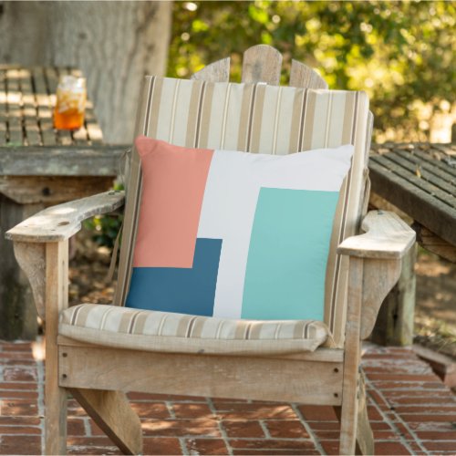 Trendy Coral Blue Green Gray Color Block Pattern Outdoor Pillow