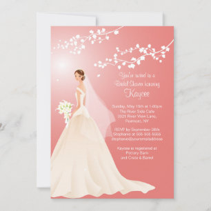 Trendy Coral BRUNETTE Bride Bridal Shower Invite