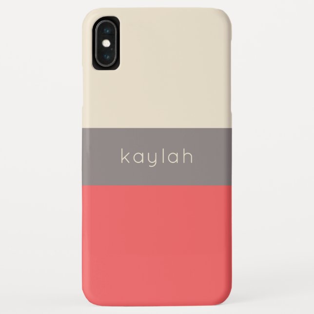 Trendy Coral Color Block Pattern with Name Case-Mate iPhone Case (Back)