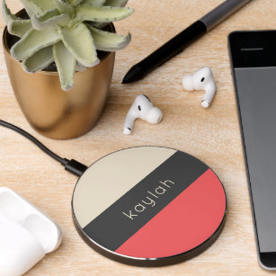 Trendy Coral Color Block Pattern with Name Wireless Charger