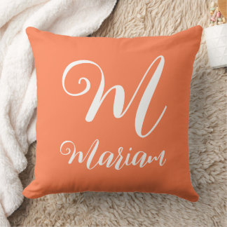 Trendy Coral Color - Stylish Name & Monogrammed Throw Pillow