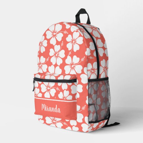 Trendy Coral Hibiscus Pattern Printed Backpack