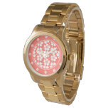 Trendy Coral Hibiscus Pattern Watch