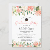 Trendy Coral Peach Floral Girl Graduation Party Invitation (Front)