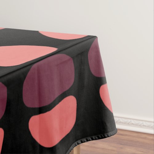 Trendy Coral Pink Circular Artsy Geometric Black Tablecloth