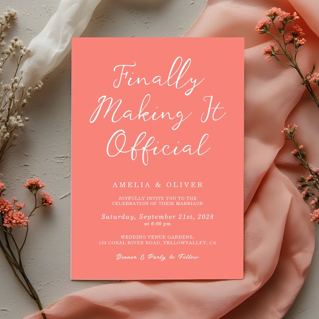 Trendy Coral Pink Script calligraphy Modern Weddin Invitation (Creator Uploaded)