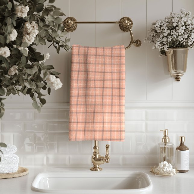 Trendy Coral Plaid Towels Sleek and Subtle Look (Trendy Coral Plaid Towels Sleek and Subtle Look)