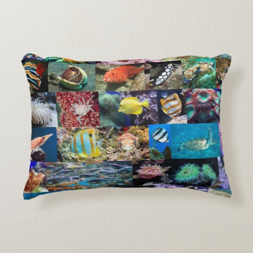 Trendy Coral Reef Marine Life Fish and Animals Accent Pillow