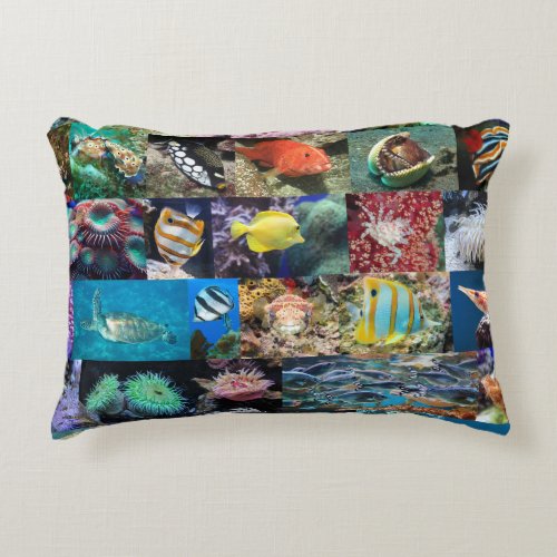 Trendy Coral Reef Marine Life Fish and Animals Accent Pillow