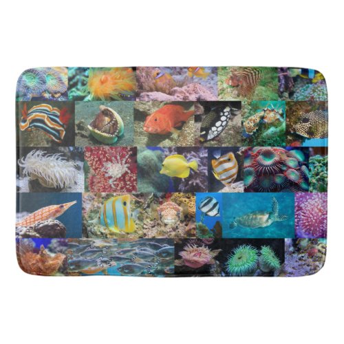Trendy Coral Reef Marine Life Fish and Animals Bath Mat