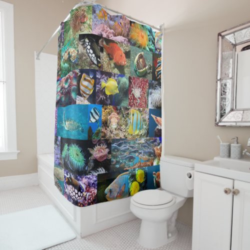 Trendy Coral Reef Marine Life Fish and Animals Shower Curtain
