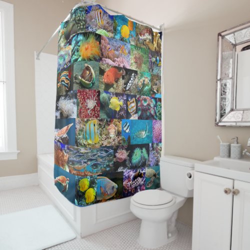 Trendy Coral Reef Marine Life Fish and Animals Shower Curtain