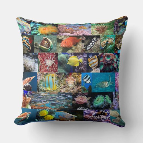 Trendy Coral Reef Marine Life Fish and Animals Throw Pillow